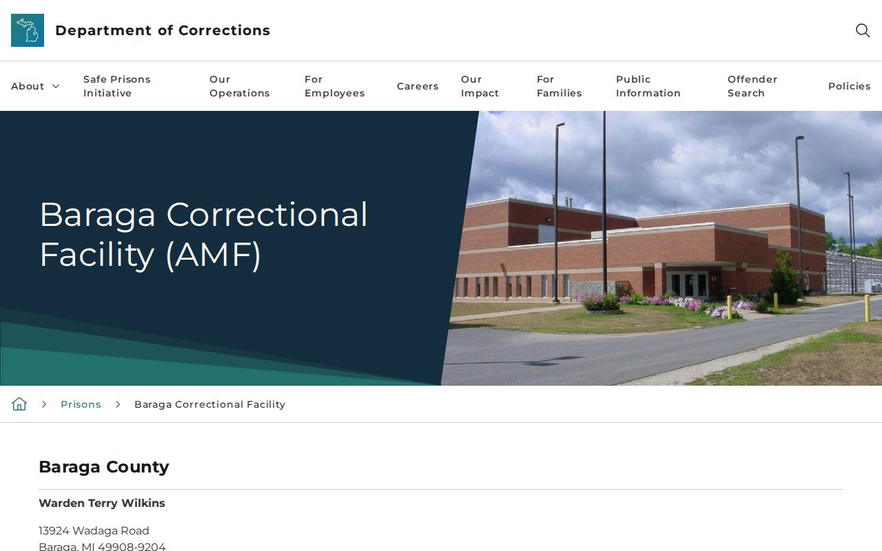 Official Baraga Correctional Facility release contact profile