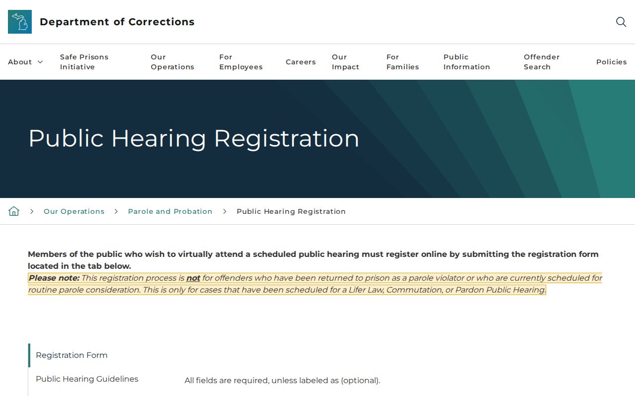 Baraga County parole supervision public hearing notices